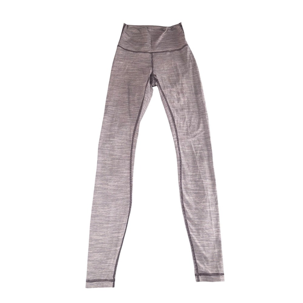 LULULEMON Women's Size 2 High Rise Yoga Leggings Purple Stripe Stretch 28in - Picture 2 of 10
